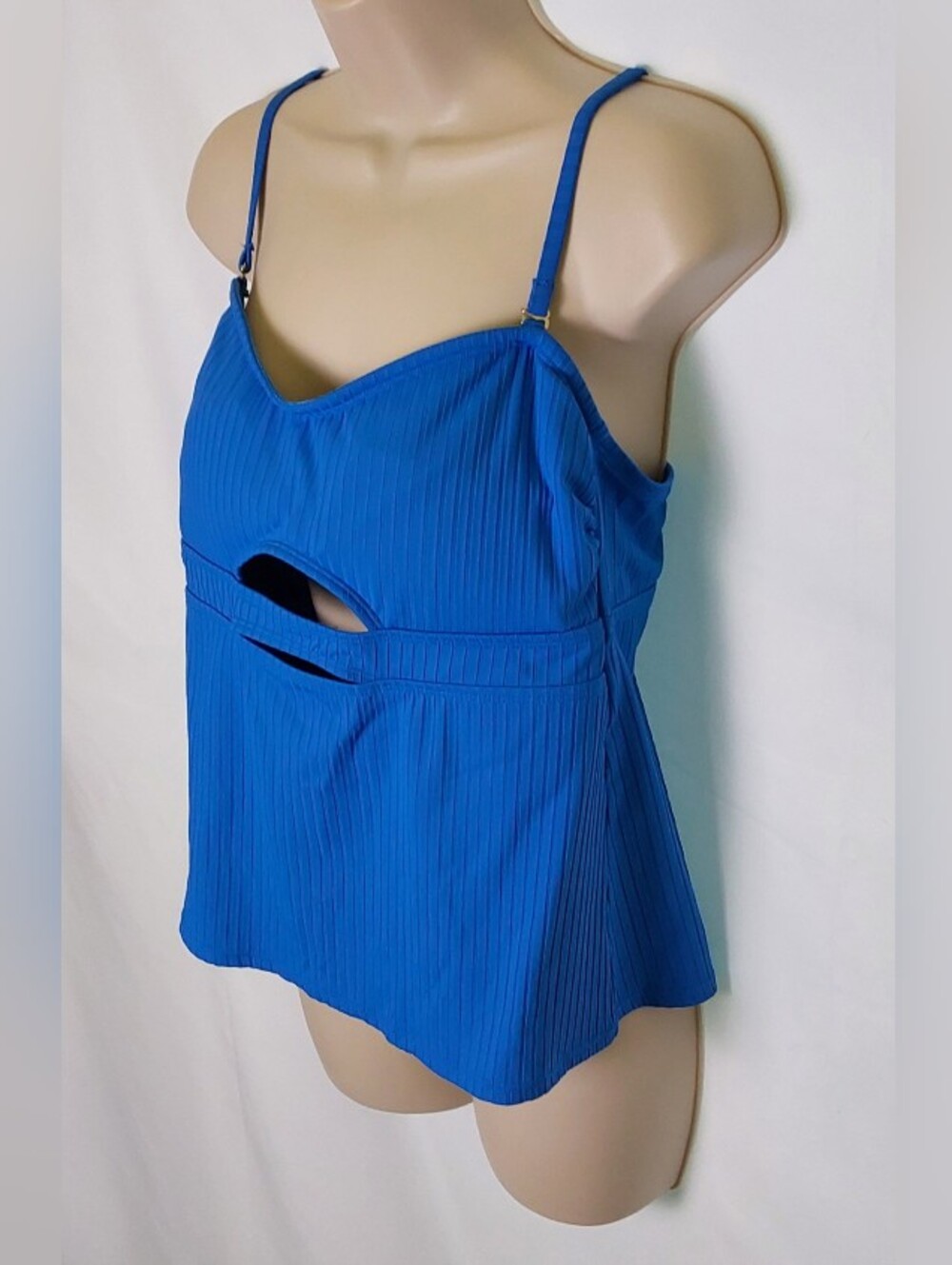 Time and Tru Royal Blue Ribbed Cutout Tankini Swim Top - Picture 2 of 4